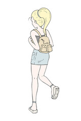 Woman walking with backpack