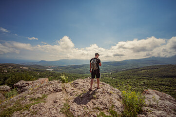 Fototapeta premium Mountain landscape in summer on the Crimean Peninsula on the background of the sky and clouds