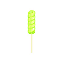 Realistic lollipop. Vector illustration of isolated green glossy candy on stick