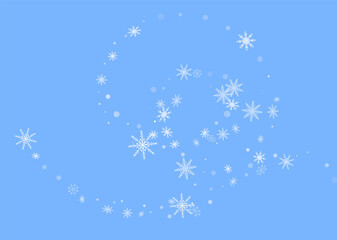 White delicate openwork snowflakes are scattered on a blue background. Festive background, postcard design, wallpaper