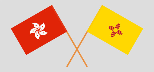 Crossed flags of Hong Kong and the State of New Mexico. Official colors. Correct proportion