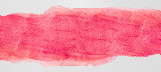 Watercolor texture streak red stripe on paper background.