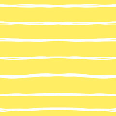 Hand Drawn Stripes Seamless Pattern. Yellow background with white stripes. Decorative seamless pattern with hand drawn shapes. Geometric endless texture for fabric, backdrops, wrapping. Vector.