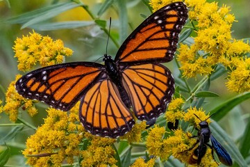 Viceroy Butterfly and Wasp on Goldenrod, Richard M Nixon County Park, York County, Pennsylvania, USA