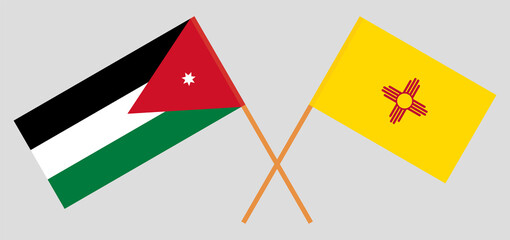 Crossed flags of Jordan and the State of New Mexico. Official colors. Correct proportion