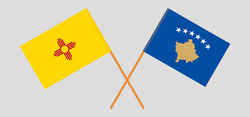 Crossed flags of the State of New Mexico and Kosovo. Official colors. Correct proportion