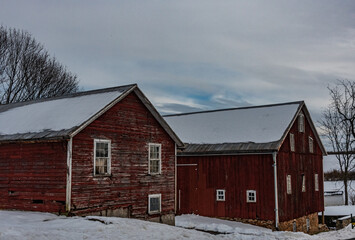 Two Barns in Winter, York County, Pennsylvania, USA