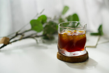 A glass of iced black coffee