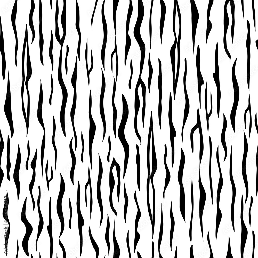 Wall mural Seamless pattern with striped animal print. Mammalian fur. Camouflage of tiger or zebra predators. Background for printing. Vector illustration. - Wall murals