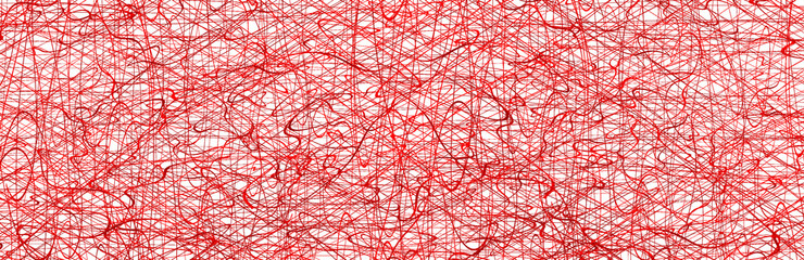 Red chaotic lines on a white background. Hand drawn lines. Tangled chaotic pattern. Vector illustration.