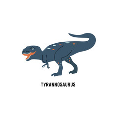 Tyrannosaurus rex dinosaur. Large extinct ancient carnivorous reptile, Jurassic. Roar card. Colorful vector isolated illustration hand drawn. White background. Blue dino