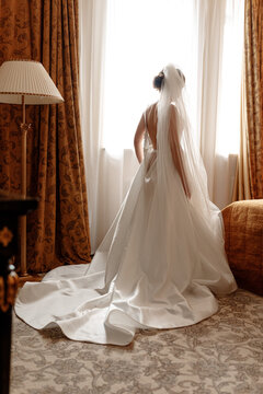 Beautiful Bride In White Lush Wedding Dress