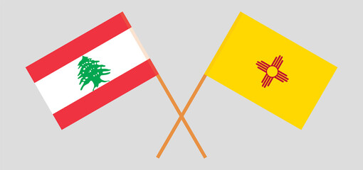 Crossed flags of the Lebanon and the State of New Mexico. Official colors. Correct proportion