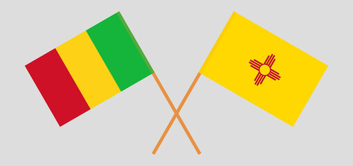 Crossed flags of Mali and the State of New Mexico. Official colors. Correct proportion