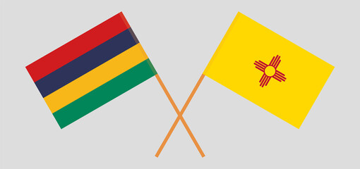 Crossed flags of Mauritius and the State of New Mexico. Official colors. Correct proportion