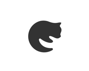 Abstract hand holds a cat negative space logo design. Minimalistic shelter, pet care, charity flat vector sign icon logotype.