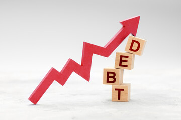 Debt growth. Red up arrow and cubes are DEBT