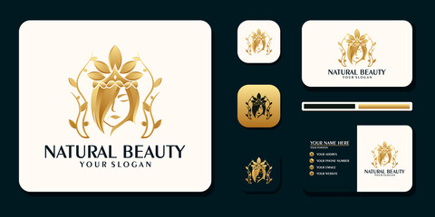 Beauty abstract logo with creative style and business card design Premium Vector