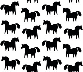 Vector seamless pattern of flat hand drawn horse silhouette isolated on white background