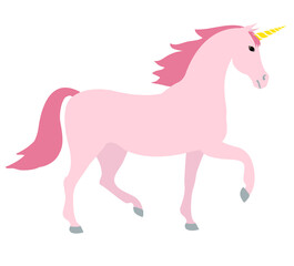 Vector flat cartoon pink unicorn isolated on white background