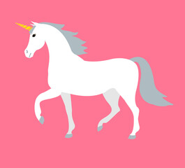 Obraz na płótnie Canvas Vector flat cartoon unicorn isolated on pink background