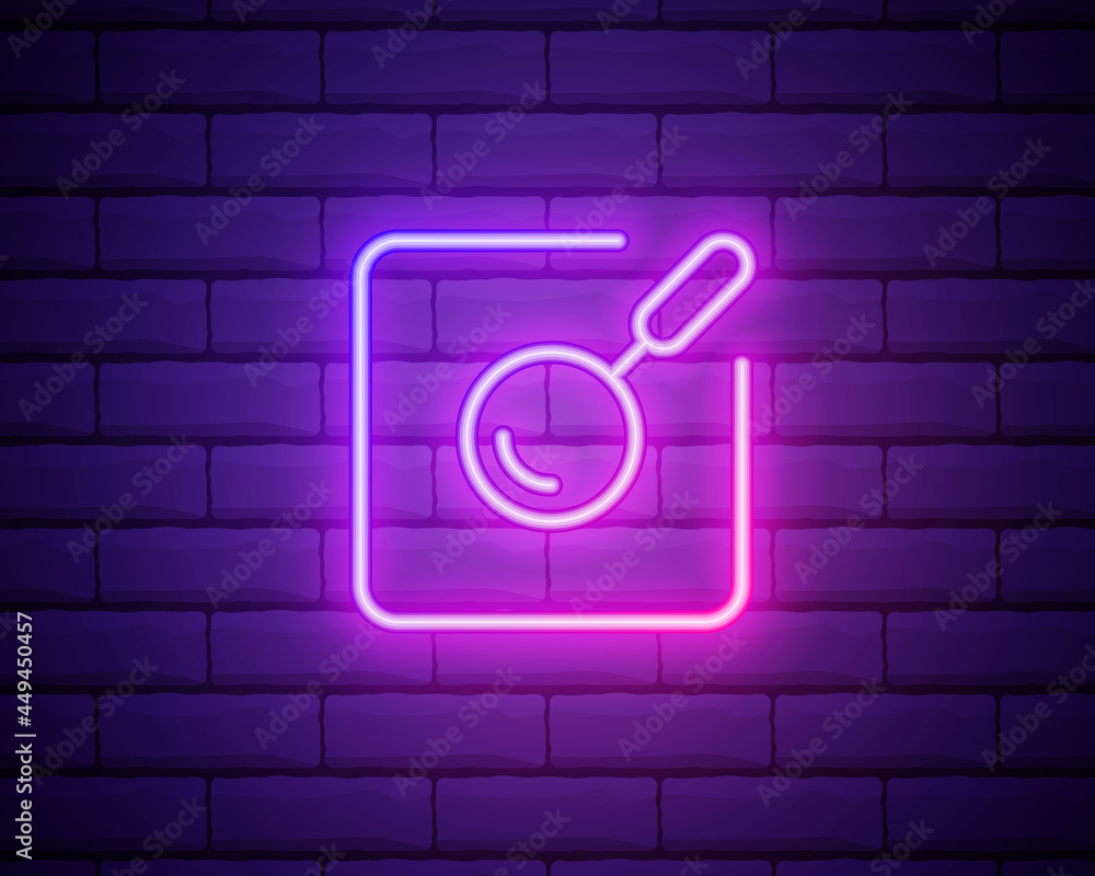 Poster magnifying glass icon in neon style. simple thin line, outline vector of education icons for ui and 