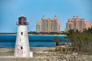 Lighthouse in Nassau, Bahamas with Atlantis in Background