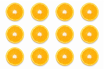 Isolated on a white background, 12 orange rings, laid out in three rows.