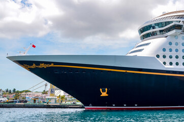 Cruise ship docked in port at Nassau Bahamas