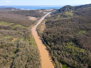 Aerial view of Ropotamo river at Arkutino region, Bulgaria