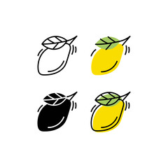 Lemon. Icons set. Colorful and black and white concept. Korean cosmetic ingredient, food, vitamin C and nature concept.