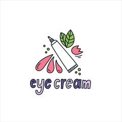 Eye cream hand drawn doodle lettering. Vector illustration. Beauty products and skin care concept.