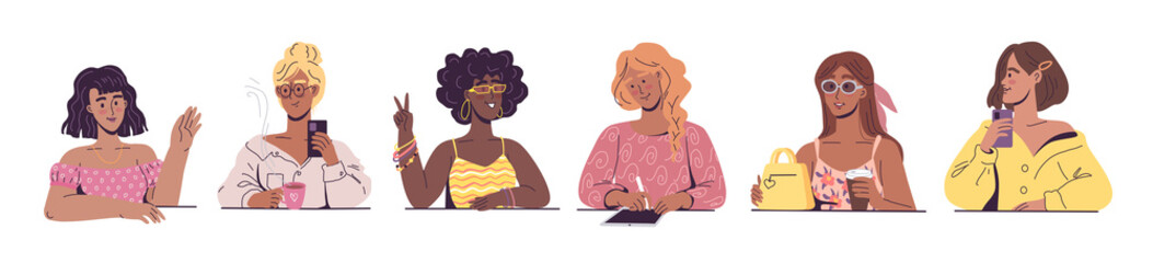 Beautiful modern girls cartoon characters vector illustration