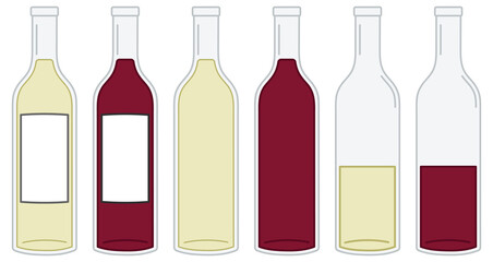 Red and White Wine Bottle Clipart Set