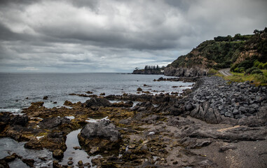 View over Caloura, ocean, Azores travel destination, wanderlust.