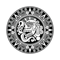 Hand drawn aztec skull medallion plaque, vector illustration - obrazy, fototapety, plakaty