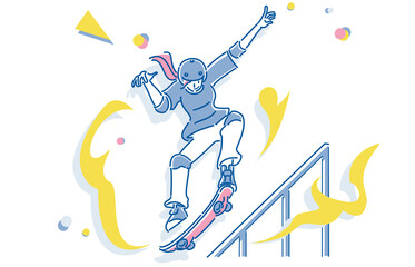 スケボーでトリックを決める人物　女性