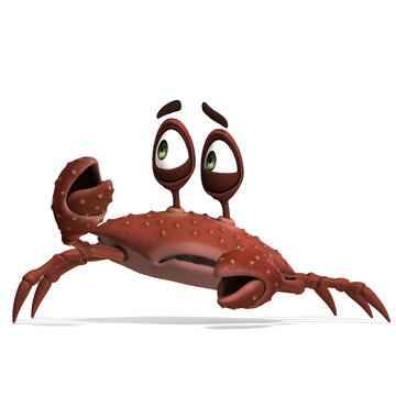 3D-illustration of a cute and funny cartoon crab. isolated rendering object