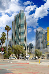 Fototapeta na wymiar Group of skyscrapers known as the Bayside by Bosa overlook the waterfront in San Diego, California