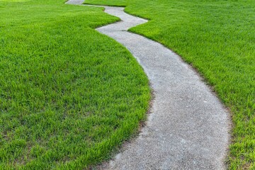 Long concrete walkway in the summer green garden