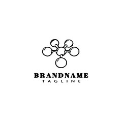 black dynamic atom molecule science logo icon cartoon design template vector illustration
