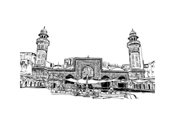 Building view with landmark of Lahore is the city in Pakistan. Hand drawn sketch illustration in vector.