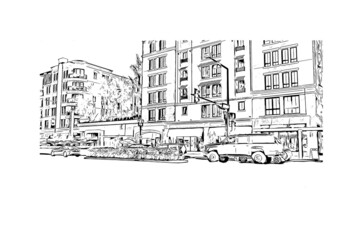 Building view with landmark of Glendale is the 
city in California. Hand drawn sketch illustration in vector. 