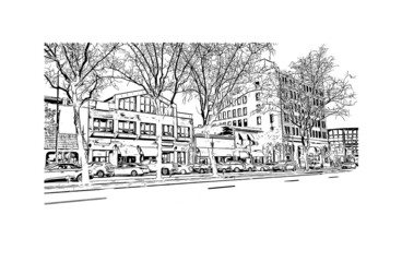 Building view with landmark of Glendale is the 
city in California. Hand drawn sketch illustration in vector. 