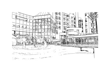 Building view with landmark of Glendale is the 
city in California. Hand drawn sketch illustration in vector. 