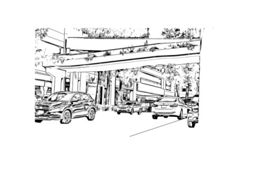 Obraz premium Building view with landmark of Glendale is the city in California. Hand drawn sketch illustration in vector. 