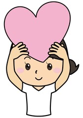 女の子01_06（大きなピンクのハートを持つ女性の上半身）