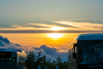山梨県、静岡県にある富士山を登山する風景 A view of climbing Mt. Fuji in...