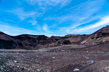 山梨県、静岡県にある富士山を登山する風景 A view of climbing Mt. Fuji in Yamanashi and Shizuoka Prefectures.