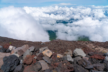 山梨県、静岡県にある富士山を登山する風景 A view of climbing Mt. Fuji in...